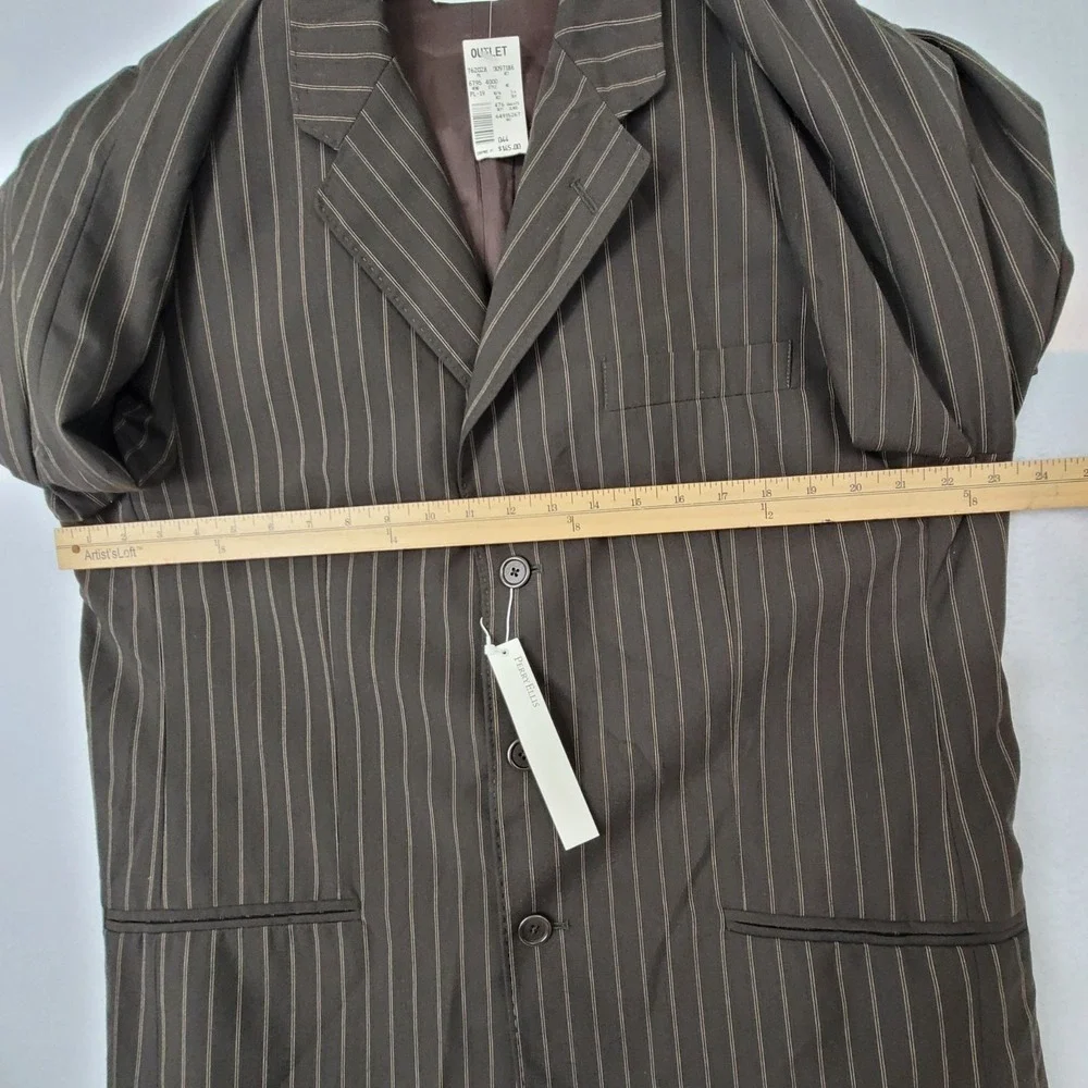 NWT Perry Ellis Brown Pinstripe Single-Breasted Suit Jacket Blazer XL 44 Regular